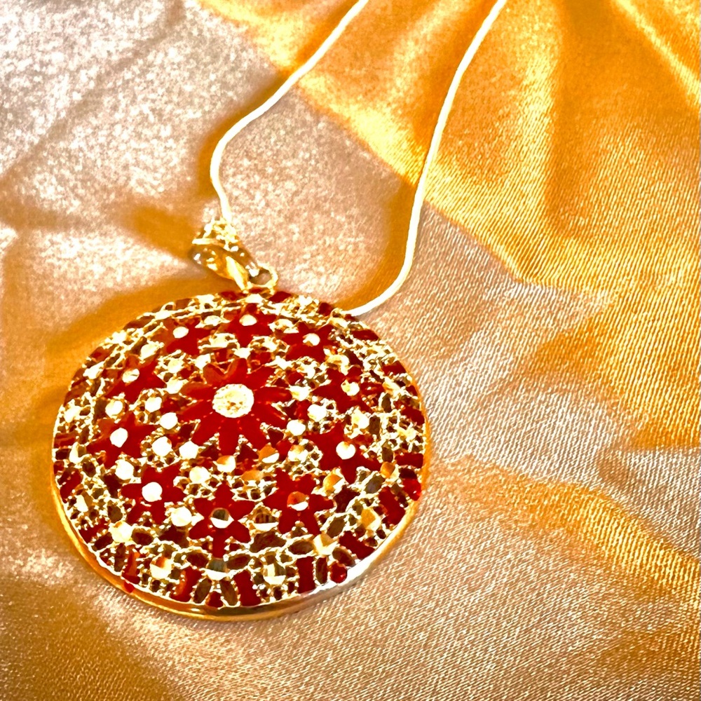 New Stunning Artisan Handmade-Spain 925 Silver Red & Silver Pendant & Necklace